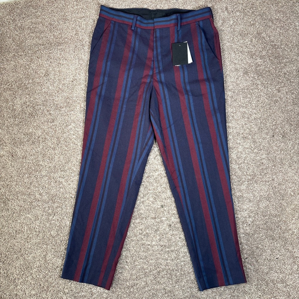 ASOS Mens Burgundy Blue Stripe Tailored Dress Pants Trousers 32x27
